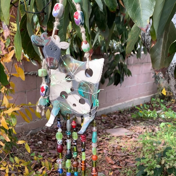 Bohemian Cow Wind Chime Fairy Lights, Glass Beads & Bells Sun Catcher Mobile - Picture 2 of 11